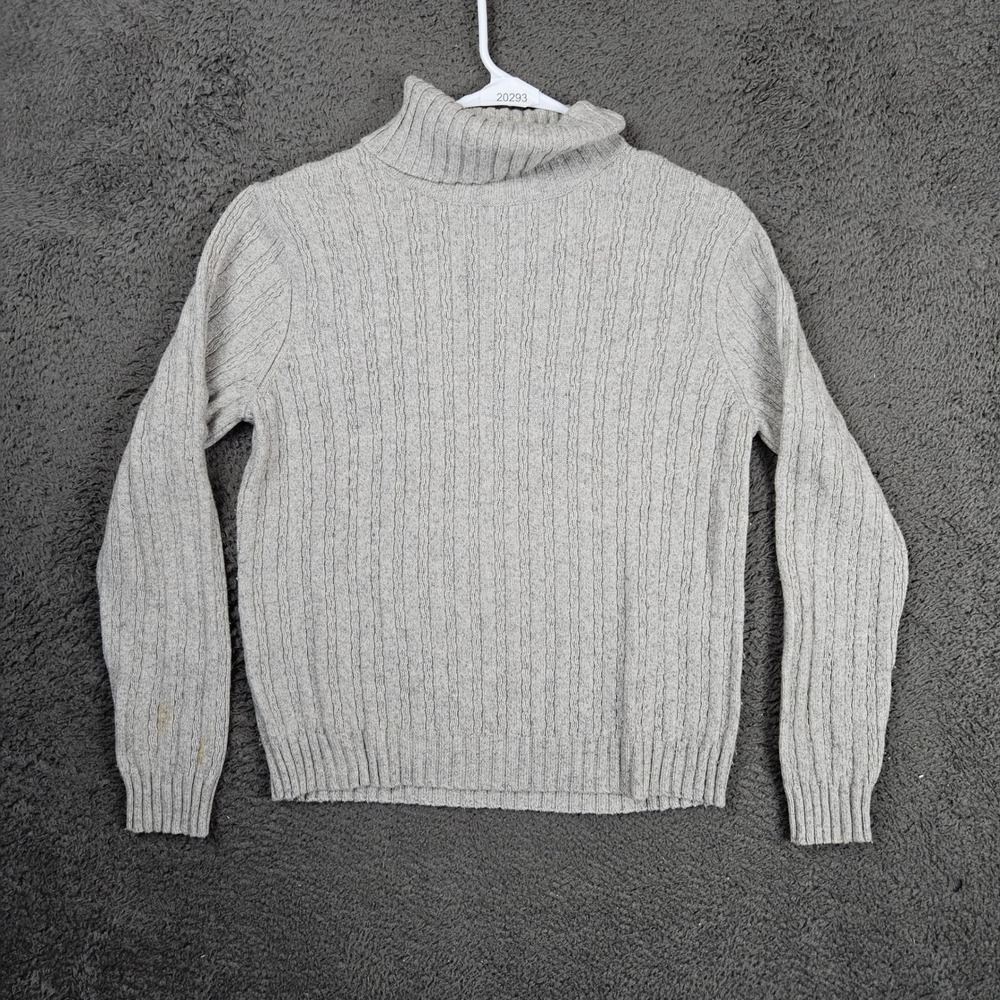 Pendleton Womens Grey Merino Wool Cashmere Blend Cable Knit Turtleneck Sweater L